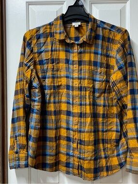 Men's Yellow and Blue Plaid Button-Up Shirt xxl ST.John’sBay
